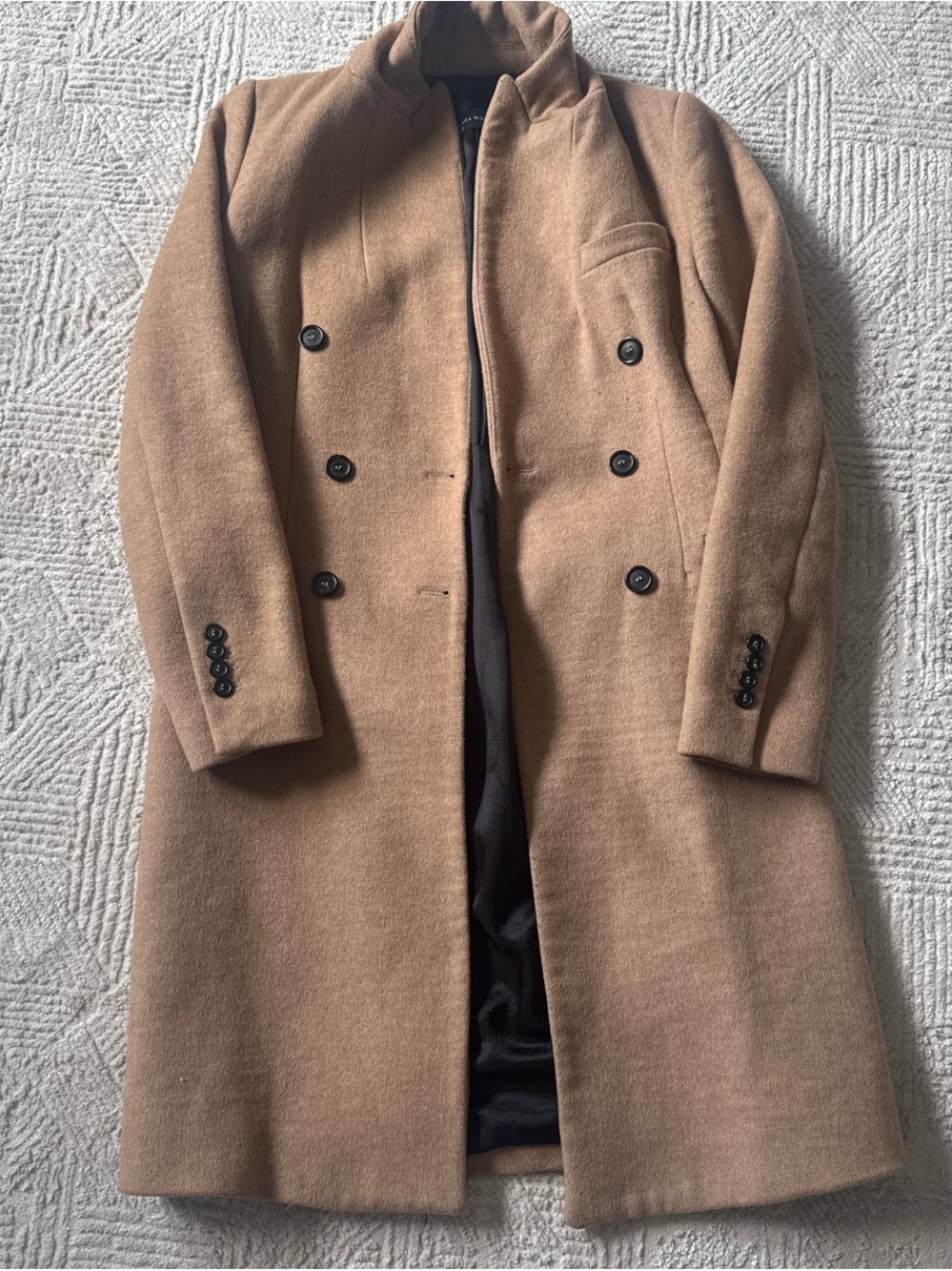 Zara Womens Camel Double-Breasted Pea Coat